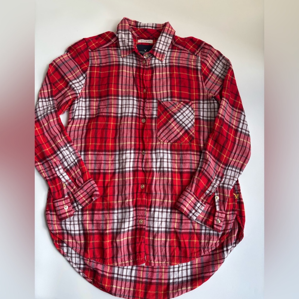 American Eagle Classic Fit Plaid Flannel Button Down Shirt Size M